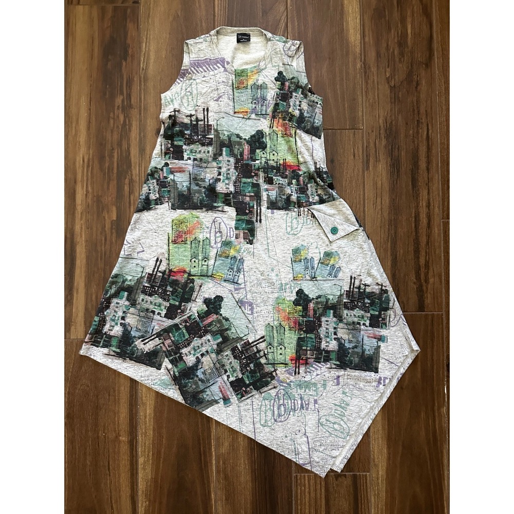 I.Noah Womens Asymmetrical Cityscape Print Sleeveless Midi Dress Grey D228FL S